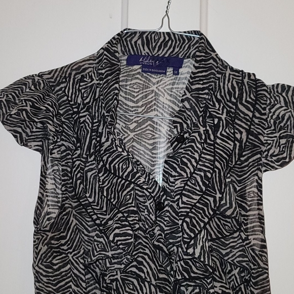 Miley Cyrus sheer zebra like print button down top - Picture 2 of 6